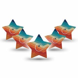 ExpressionMed Retro Winter Coat Freestyle Libre 3 and Libre 3 Plus Star Shape Tape, 5-Pack Tape and 5-Pack Sticker Geometric Retro Print, Patch CGM Design
