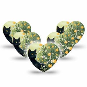 ExpressionMed Jungle Cat Freestyle Libre, Libre 2 Plus, and Abbott Lingo Heart, 5-Pack Tape and 5-Pack Sticker Black cat Plaster for Continuous Glucose Monitor