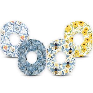 ExpressionMed Sunny Coast Dexcom G7 and Dexcom Stelo Glucose Biosensor System, 4-Pack Tape Cute cottagecore patterns Fixing Ring Tape for Continuous Glucose Monitor
