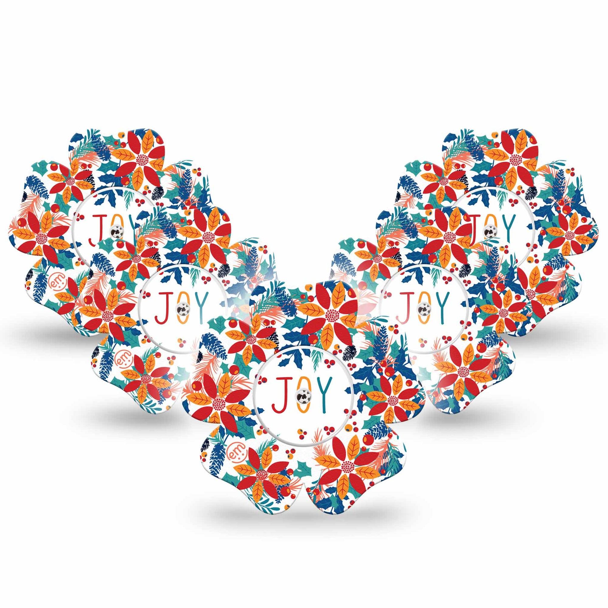 ExpressionMed Joyful Wreath Freestyle Libre 2 Flower Shape Tape, Abbott Lingo, 5-Pack Tape and 5-Pack Sticker Bright Happy Wreath, Plaster CGM Design