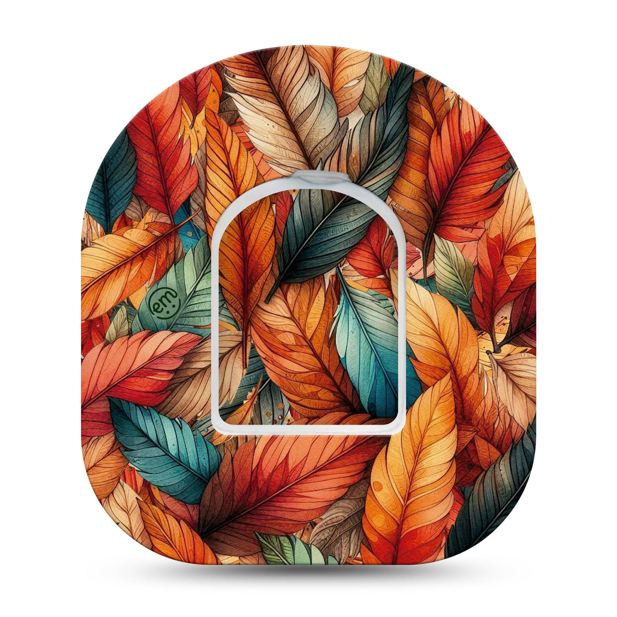 ExpressionMed Fall Leaf Feathers Omnipod Tape Single Tape and Single Sticker Rustic Inspired Feathers Adhesive Patch Pump Design