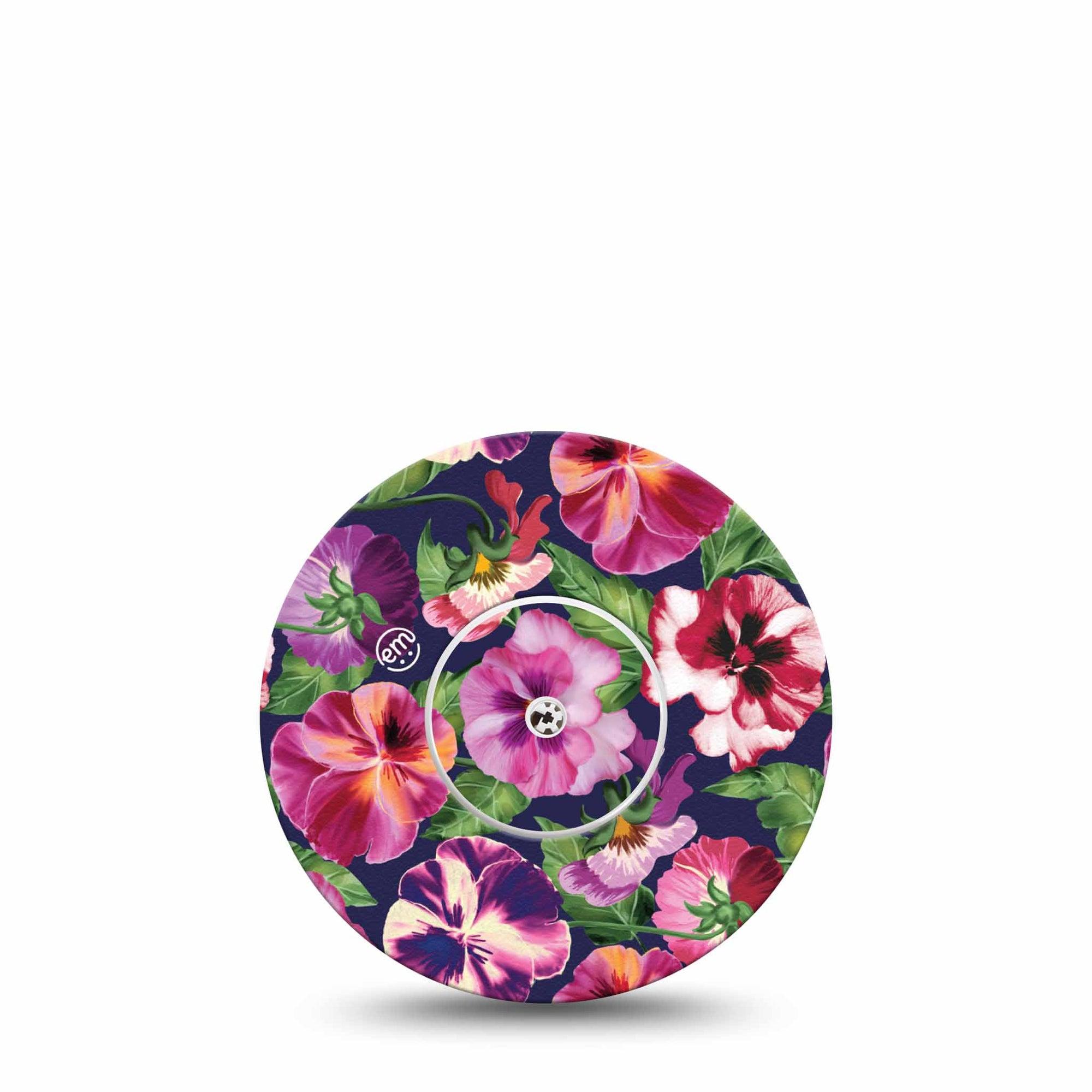 ExpressionMed Flower Girl Pansies Freestyle Libre Tape, Abbott Lingo, Single Tape and Single Sticker Shades of Pink Purple Pansy, Fixing Ring Tape Continuous Glucose Monitor Design