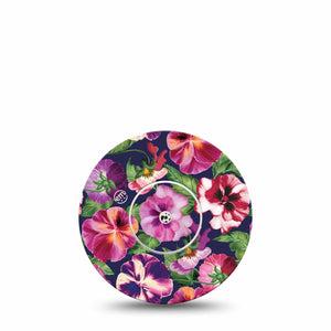 ExpressionMed Flower Girl Pansies Freestyle Libre Tape, Abbott Lingo, Single Tape and Single Sticker Shades of Pink Purple Pansy, Fixing Ring Tape Continuous Glucose Monitor Design