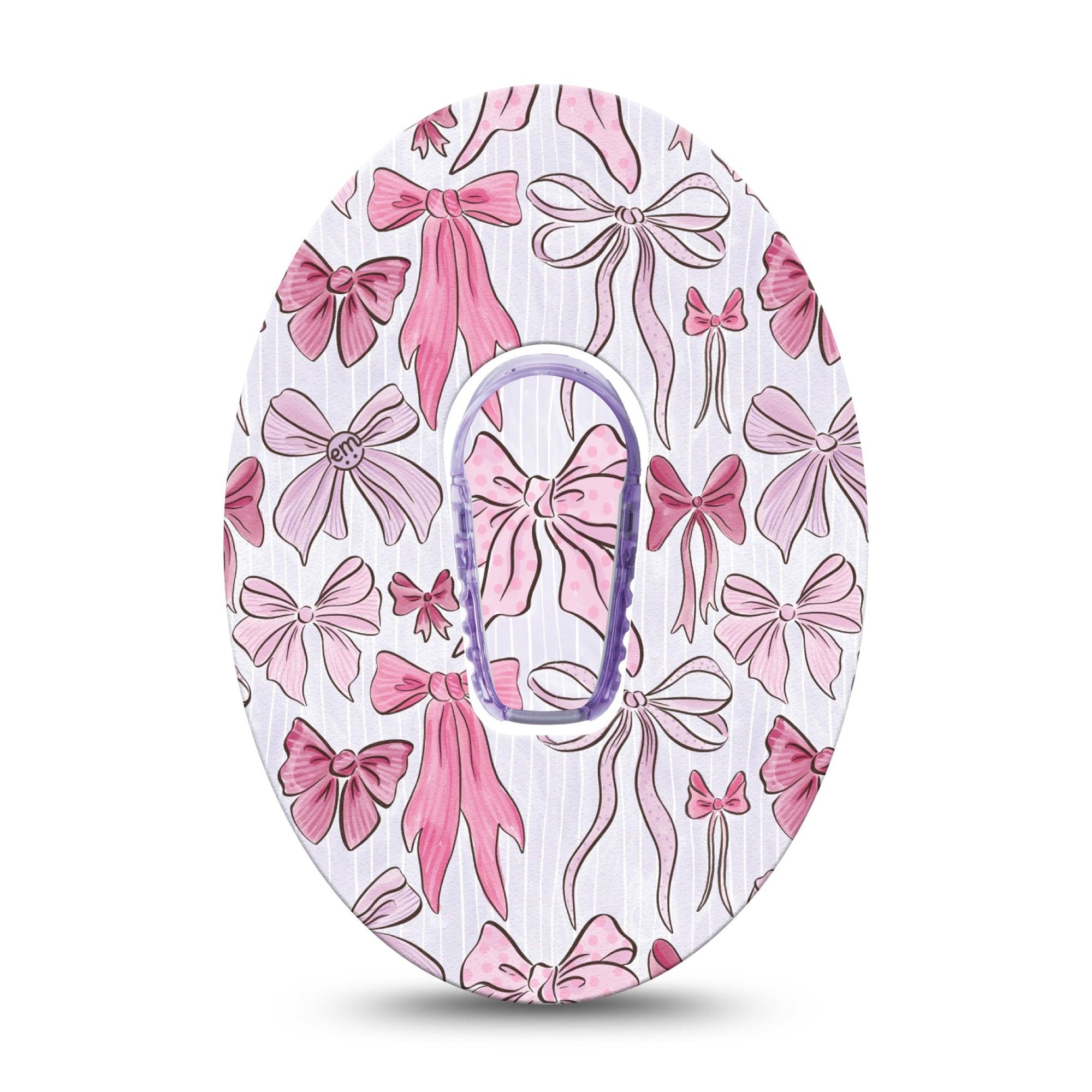 ExpressionMed Bows and Ribbons Dexcom G6 Tape Single Tape and Single Sticker Delicate Pink Bows, Plaster Continuous Glucose Monitor Design