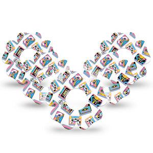 ExpressionMed Vintage Music Tapes Infusion Set Flower Shape Tape 10-Pack Tape Pastel Retro Multicolored Cassettes, Plaster Continuous Glucose Monitor Design