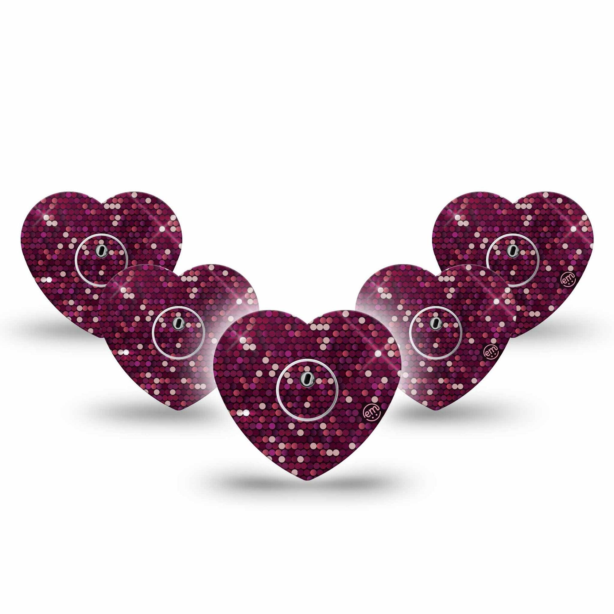 ExpressionMed Pink Sequins Freestyle Libre 3 and Libre 3 Plus Heart Shape Tape 5-Pack Tape & 5-Pack Sticker Sequin Shine, Patch CGM Design