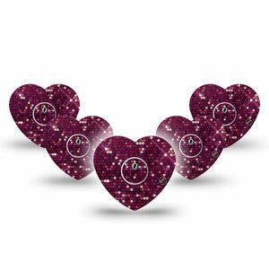 ExpressionMed Pink Sequins Freestyle Libre 3 and Libre 3 Plus Heart Shape Tape 5-Pack Tape & 5-Pack Sticker Sequin Shine, Patch CGM Design
