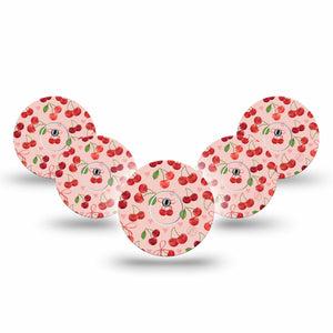 ExpressionMed Cherries Freestyle Libre 3 and Libre 3 Plus Tape, 5-Pack Tape and 5-Pack Sticker Red Pink Cherry Print, Adhesive Tape Continuous Glucose Monitor Design