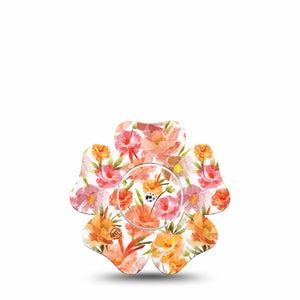 ExpressionMed Peach Dusk Freestyle Libre 2 and Libre 2 Plus Flower Shape Tape, Abbott Lingo, Single Tape and Single Sticker Cloudy Orange Flowers, Plaster CGM Design