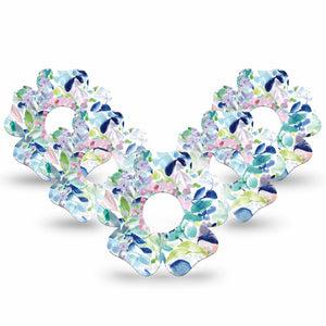 ExpressionMed Subdued Tropics Freestyle Libre 3 Flower Shape Tape 5-Pack Watercolor Painted Blue Florals Plaster CGM Design