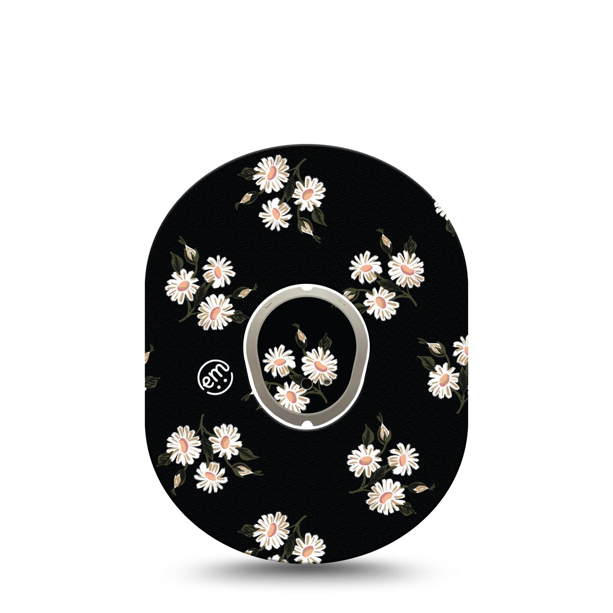 ExpressionMed Black Daisies Dexcom G7 Sticker and Tape, Dexcom Stelo Glucose Biosensor System,   Trio Of Daisy Florals, Vinyl Sticker and Tape Pairing Continuous Glucose Monitor Design