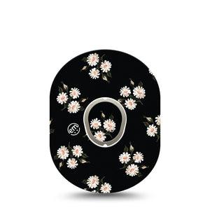 ExpressionMed Black Daisies Dexcom G7 Sticker and Tape, Dexcom Stelo Glucose Biosensor System,   Trio Of Daisy Florals, Vinyl Sticker and Tape Pairing Continuous Glucose Monitor Design