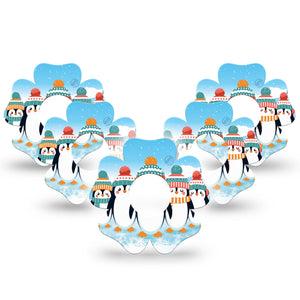 ExpressionMed Penguins In Row Infusion Set Flower Shape Tape 10-Pack Tape Brightly Colorful Penguin Friends, Plaster Continuous Glucose Monitor Design