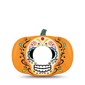 ExpressionMed Sugar Skull Pumpkin Freestyle Libre 2 Pumpkin Shape Tape, Abbott Lingo, Single Sugar Skull on Pumpkin Plaster Continuous Glucose Monitor Design