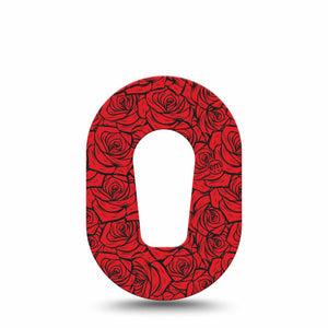 ExpressionMed Roses Dexcom G6 Mini, Single Tape Bold red roses Adhesive Tape for CGM