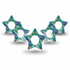 ExpressionMed Mermaid Scales Dexcom G7 and Dexcom Stelo Glucose Biosensor System Star, 5-Pack shiny scale graphic Decorative Adhesive Tape for Continuous Glucose Monitor