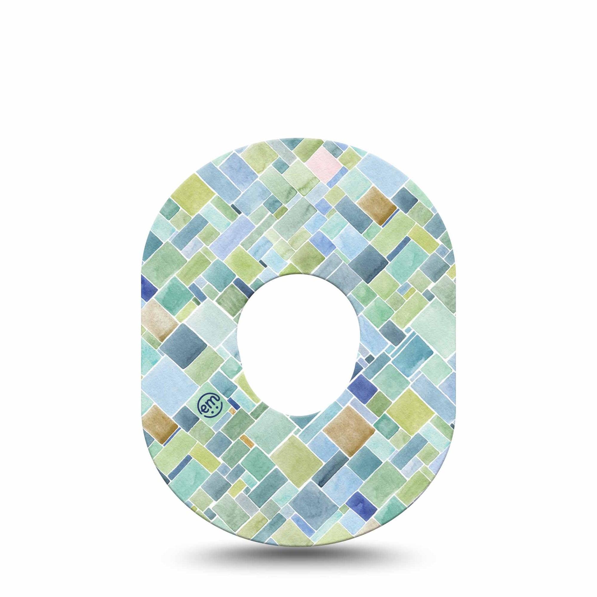 ExpressionMed Watercolor Geometrics Dexcom G7 Tape, Dexcom Stelo Glucose Biosensor System,  Single Green Blue Mosaic Inspired Overlay Tape Continuous Glucose Monitor Design