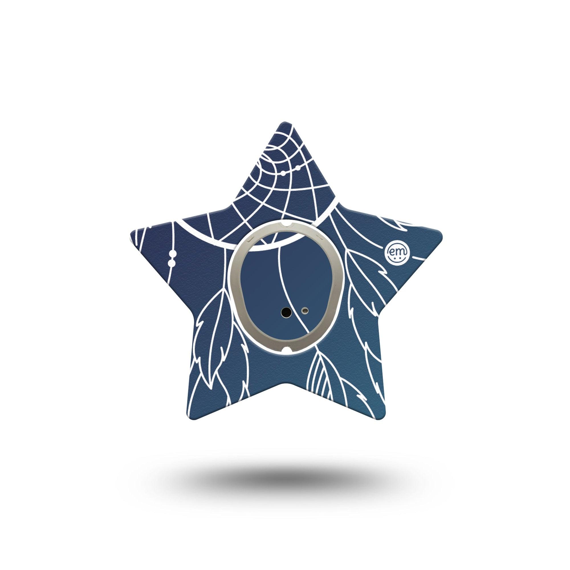 ExpressionMed Blue Dreamcatcher Dexcom G7 Star Shape Tape, Dexcom Stelo Glucose Biosensor System, Single Tape and Single Sticker Blue Feathers Plaster CGM Design