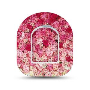 ExpressionMed Flower Wall Omnipod Surface Center Sticker and Mini Tape Pink Variety Ombre Roses Vinyl Sticker and Tape Design Pump Design