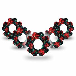 ExpressionMed Christmas Floral Dexcom G7 Flower Shape Tape, Dexcom Stelo Glucose Biosensor System, 5-Pack Tape Poinsettias and Lights, Plaster CGM Design