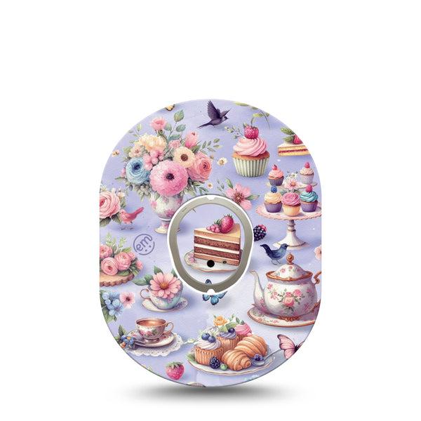 ExpressionMed Floral Tea Party Dexcom G7 Tape, Dexcom Stelo Glucose Biosensor System, Single Tape and Single Sticker Tea Party Table Inspired, Overlay Tape CGM Design