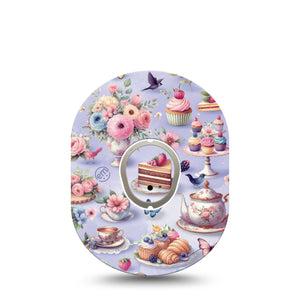 ExpressionMed Floral Tea Party Dexcom G7 Tape, Dexcom Stelo Glucose Biosensor System, Single Tape and Single Sticker Tea Party Table Inspired, Overlay Tape CGM Design