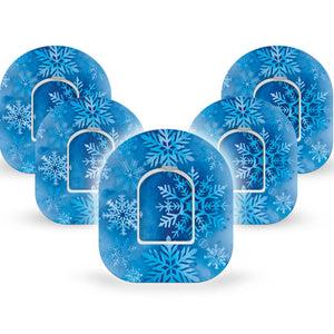 ExpressionMed Falling Snow Omnipod Tape, 5-Pack Tape and 5-Pack Sticker Winter Snow, Adhesive Patch Pump Design