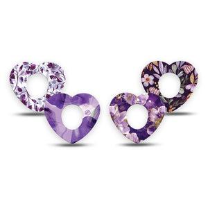 ExpressionMed Moody Plum Dexcom G7 and Dexcom Stelo Glucose Biosensor System Heart, 4-Pack Tape Purple floral selection Fixing Ring Tape for Continuous Glucose Monitor