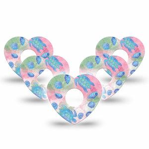 ExpressionMed Turtley One-derful Freestyle Libre 3 and Libre 3 Plus Heart, 5-Pack Irrideceent like turtles seashells Overlay Tape for Continuous Glucose Monitor