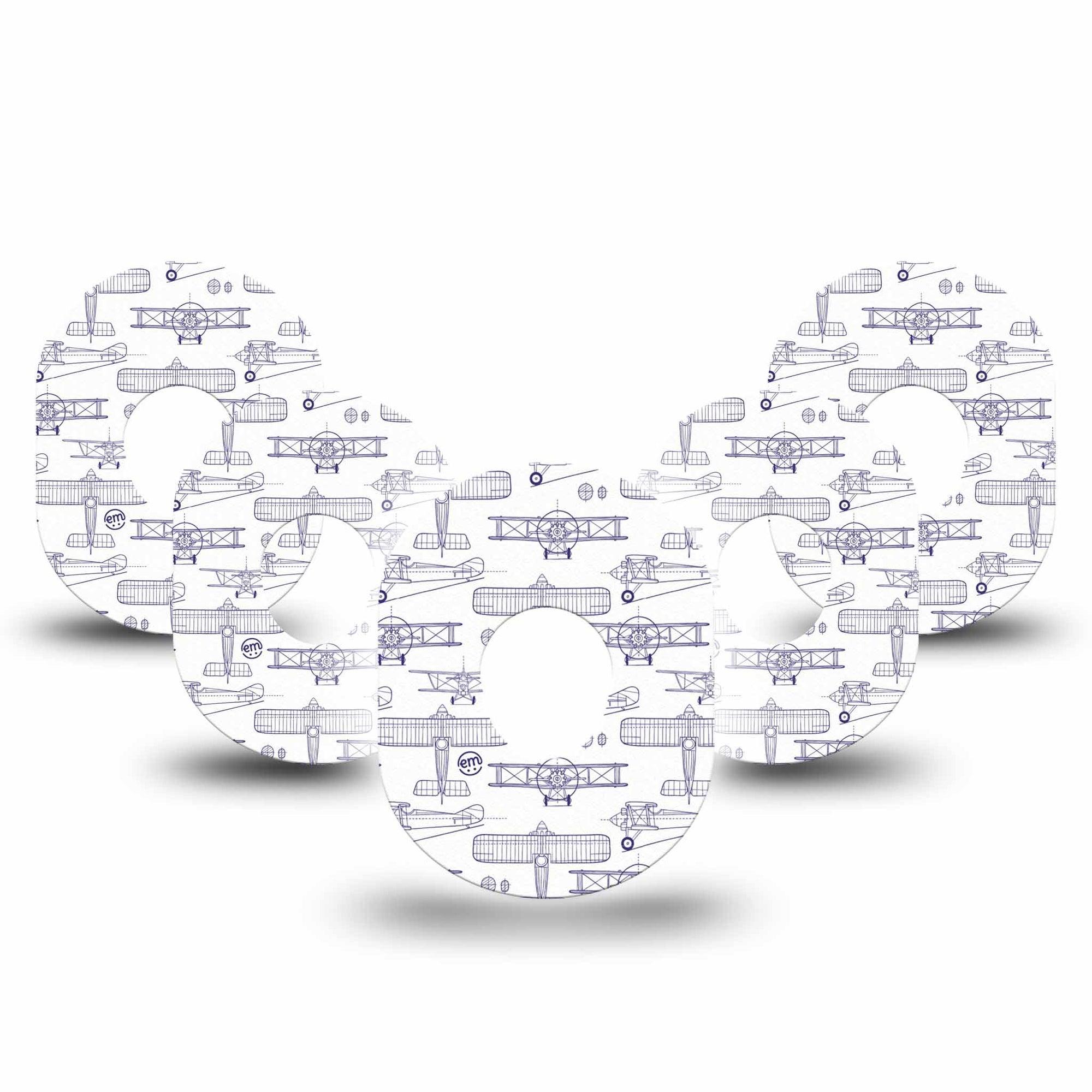 ExpressionMed Airplane Dexcom G7 Tape, Dexcom Stelo Glucose Biosensor System, 5-Pack Tape Small Aircraft Outlines, Overlay Tape CGM Design