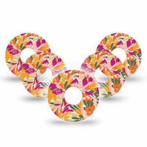 ExpressionMed Retro Brush Stroke Freestyle Libre 3 and Libre 3 Plus Tape 5-Pack Tape Tropical-Inspired Bright Pattern, Adhesive Tape Continuous Glucose Monitor Design