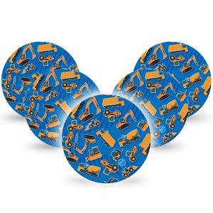 ExpressionMed Construction Trucks Freestyle Libre and Libre 2 Plus Overpatch, Abbott Lingo, 5-Pack Tape Construction Trucks Pattern, Fixing Ring Patch CGM Design