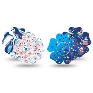 ExpressionMed Firecracker Frenzy Variety Pack Freestyle Libre 2 and Libre 2 Plus Flower Shape Tape, Abbott Lingo, 4-Pack Tape and 4-Pack Sticker Variety Summer Holiday, Plaster CGM Design