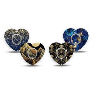 ExpressionMed Midnight Majesty Variety  Pack Dexcom G7 and Dexcom Stelo Glucose Biosensor System Heart, 4-Pack Tape and 4-Pack Sticker Variety Moody gold prints Best Covers for CGM