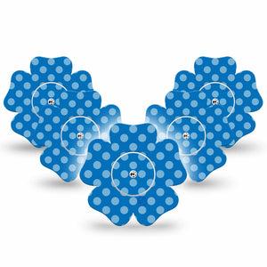 ExpressionMed Blue Polka Dots Freestyle Libre 2 and Libre 2 Plus Flower Shape Tape, Abbott Lingo, 5-Pack Tape and 5-Pack Sticker Blue Dots Barbie, Plaster CGM Design