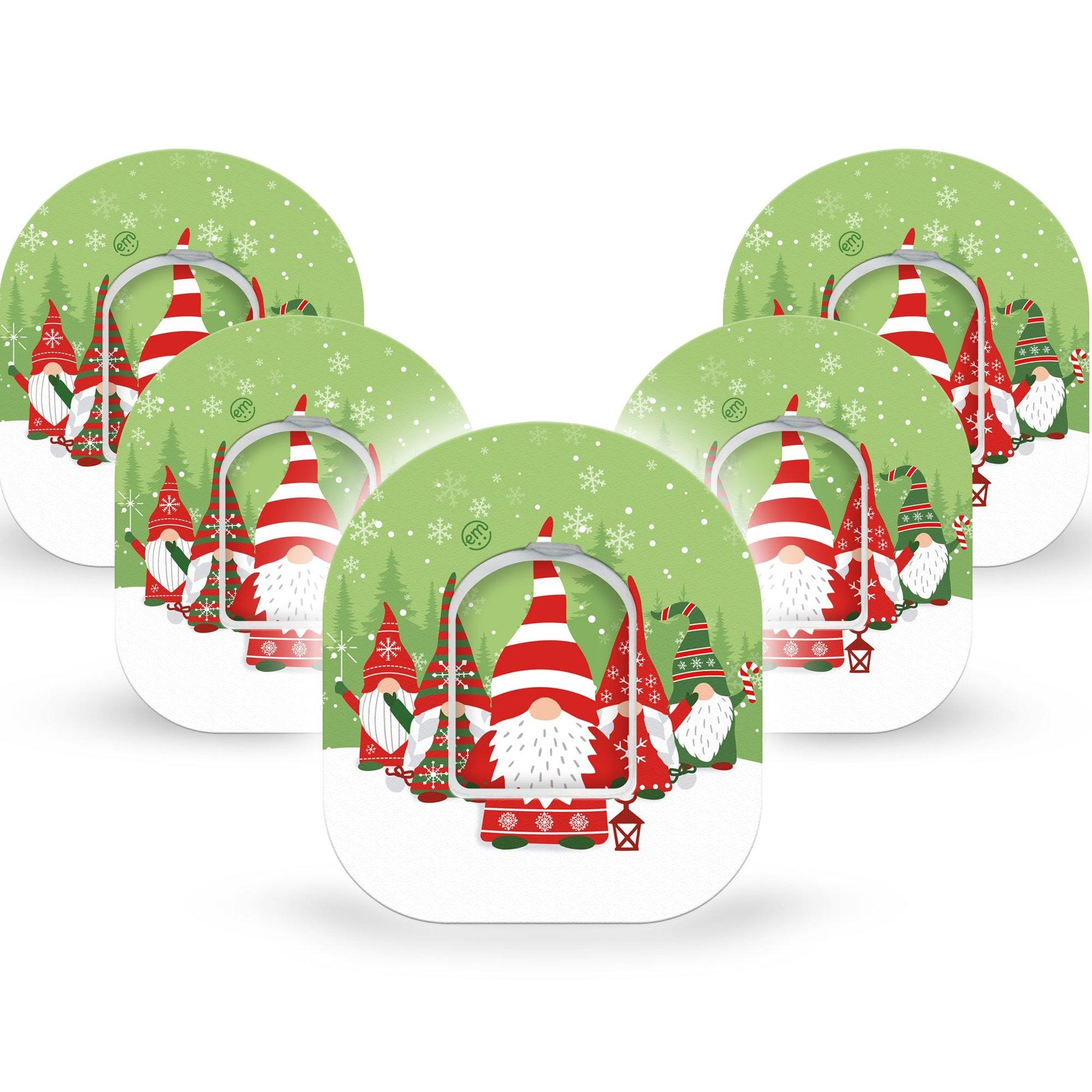 ExpressionMed Holiday Gnomies Omnipod Tape 5-Pack Tape and 5-Pack Sticker Bright Cute Christmas Gnomes, Adhesive Patch Pump Design