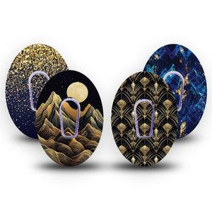 ExpressionMed Midnight Majesty Variety Pack Dexcom G6, 4-Pack Tape and 4-Pack Sticker VarietyMoody gold prints Sensor Cover for Continuous Glucose Monitor