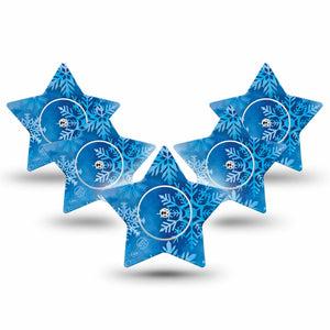 ExpressionMed Falling Snow Freestyle Libre 2 and Libre 2 Plus Star Shape Tape, Abbott Lingo, 5-Pack Tape and 5-Pack Sticker Winter Crystals, Adhesive Tape CGM Design