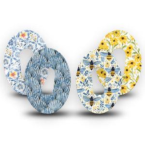 ExpressionMed Sunny Coast Dexcom G6, 4-Pack Tape Botanical bees shells Decorative Adhesive Tape for CGM