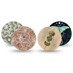 ExpressionMed Olive Grove Freestyle Libre 3 and Libre 3 Plus, 4-Pack Tape and 4-Pack Sticker, Olive toned prints Fixing Ring Tape for Continuous Glucose Monitor