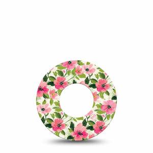 ExpressionMed Painter’s Cosmos Freestyle Libre, Libre 2 Plus, and Abbott Lingo, Single Tape Spring pink florals Fixing Ring Patch for CGM
