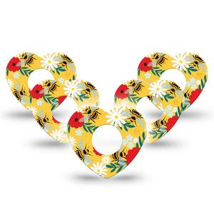 ExpressionMed Bees and Flowers Infusion Set Heart Shape Tape 10-Pack Tape Spring Bloom Plaster Continuous Glucose Monitor Design