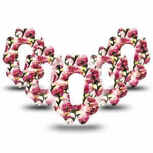 ExpressionMed Maroon Flowers Dexcom G6 Flower Shape Tape, 5-Pack Tape Red Flowers With Stems, Adhesive Patch Continuous Glucose Monitor Design
