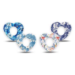 ExpressionMed Blue Petals Dexcom G7 and Dexcom Stelo Glucose Biosensor System Heart, 4-Pack Tape Vivid floral arrangment Fixing Ring Tape for Continuous Glucose Monitor