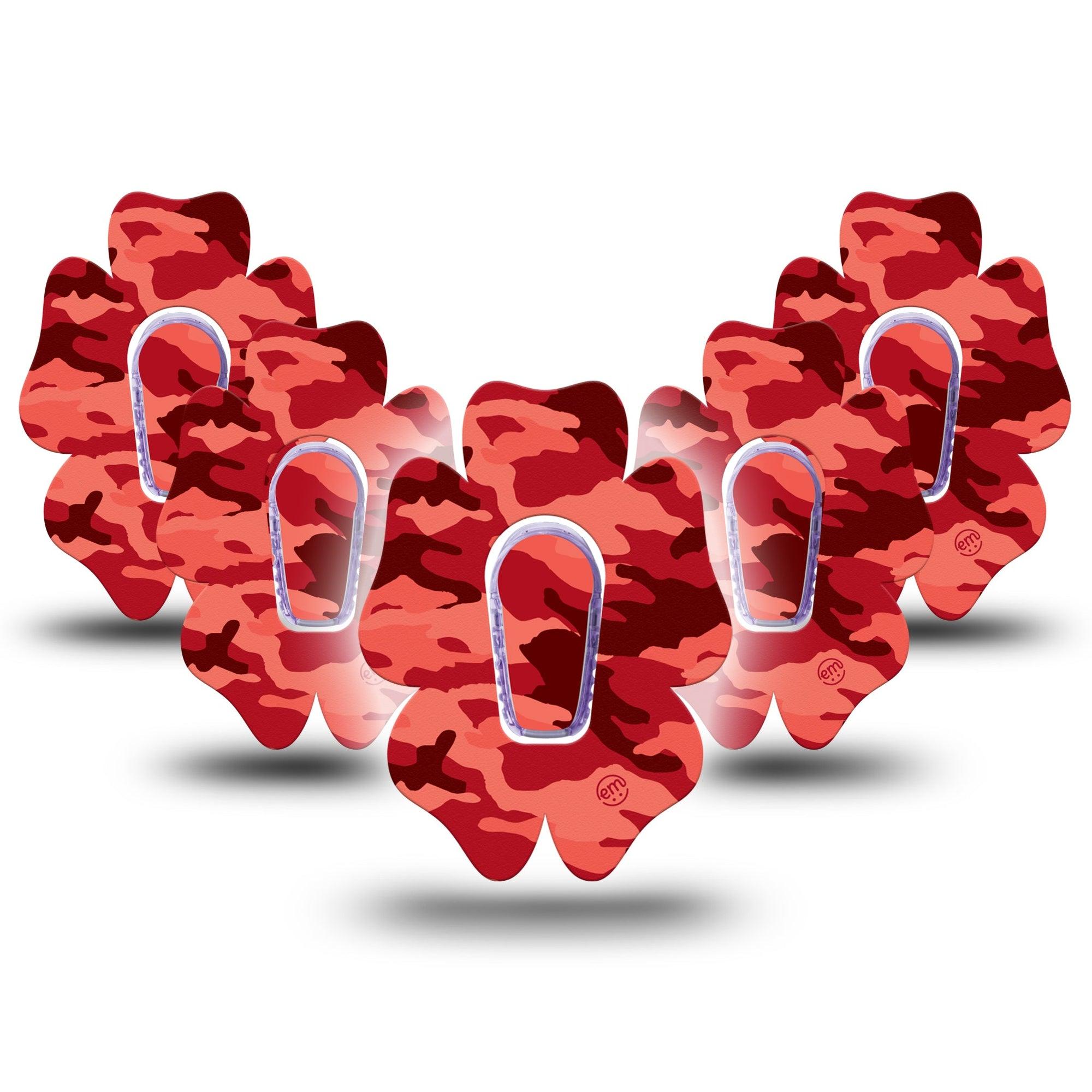 ExpressionMed Red Camo Dexcom G6 Flower Shape Tape 5-Pack Tape and 5-Pack Sticker Camo Texture, Adhesive Patch Continuous Glucose Monitor Design