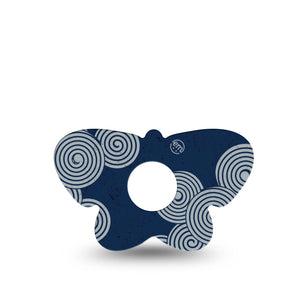 ExpressionMed Blue Swirls Freestyle Libre 3 and Libre 3 Plus Butterfly Shape Tape, Single Tape Windy Swirl Inspired, Overlay Patch CGM Design