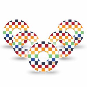 ExpressionMed Rainbow Checkerboard Freestyle Libre 3 and Libre 3 Plus Tape 5-Pack Tape Colorful Checkered Pattern, Adhesive Tape Continuous Glucose Monitor Design