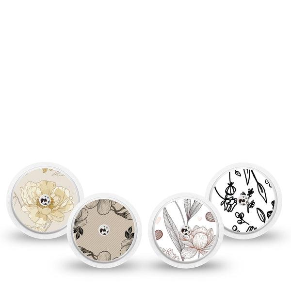ExpressionMed Neutral Botanics Freestyle Libre, Libre 2 Plus, and Abbott Lingo Sticker, 4-Pack Sticker minimal floral pattern Overlay Patch for Continuous Glucose Monitor