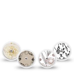 ExpressionMed Neutral Botanics Freestyle Libre, Libre 2 Plus, and Abbott Lingo Sticker, 4-Pack Sticker minimal floral pattern Overlay Patch for Continuous Glucose Monitor