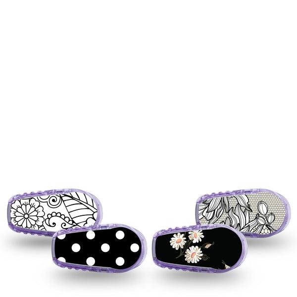 ExpressionMed Charcoal Flora Variety Pack Dexcom G6 Sticker 4-Pack Sticker Monochrome Spring Florals, Decorative Decal CGM Design